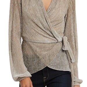 PatBO - Champagne Gold Beige Long Sleeve Wrap Blouse, Size M